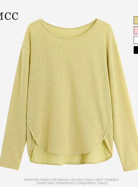 IMCC设计感小众纯色亚麻竹节棉长袖T恤女夏慵懒宽松防晒衫上衣ins