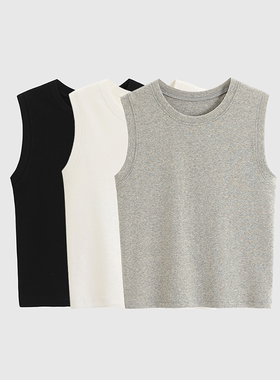 IMCC跑量基础~设计感小众简约纯棉无袖圆领背心女宽松短款T恤上衣