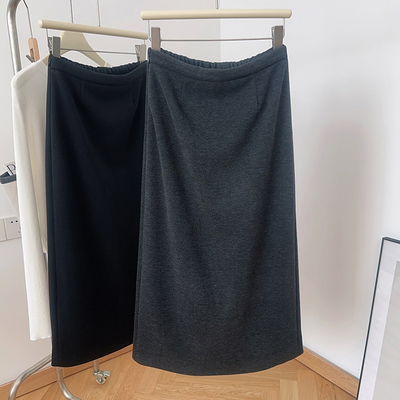 复古后开叉中长款半身裙