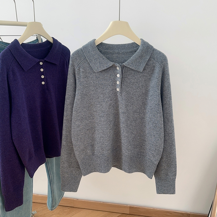 小众复古翻领羊毛毛衣针织衫女