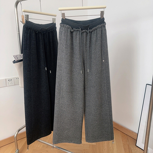 IMCC两穿抽绳束脚休闲裤 女撞色松紧高腰宽松百搭显瘦加绒阔腿长裤
