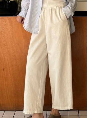 SEAWHEN海维恩纯色简约百搭休闲裤女天丝工装九分水洗阔腿直筒裤