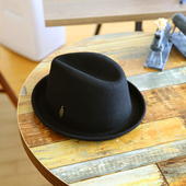 韩国帽子女秋冬天英伦卷边复古男士 爵士帽羊毛呢百搭小礼帽韩版 潮