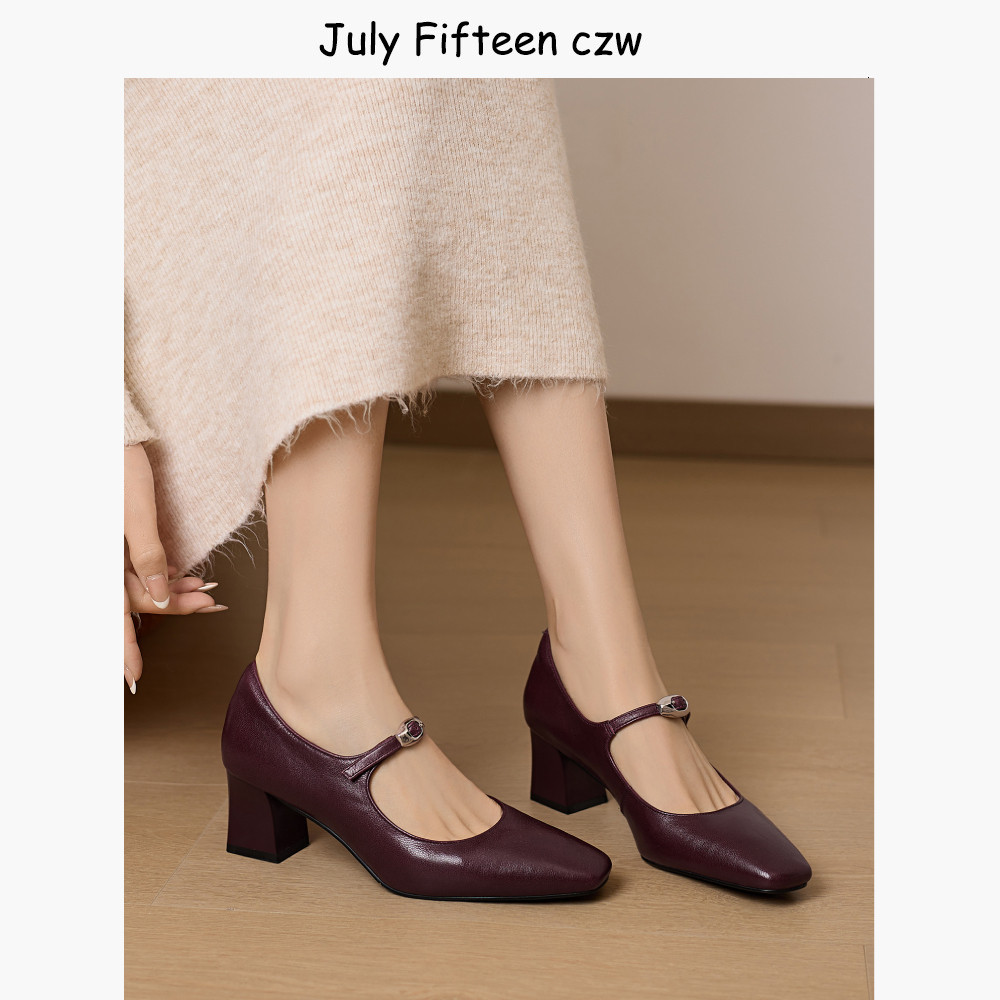 法式复古羊皮玛丽珍鞋女2026春季新款方头5cm粗跟一字扣带高跟鞋,女鞋,玛丽珍鞋,淘宝优惠券,粉丝福利购,淘宝优惠卷