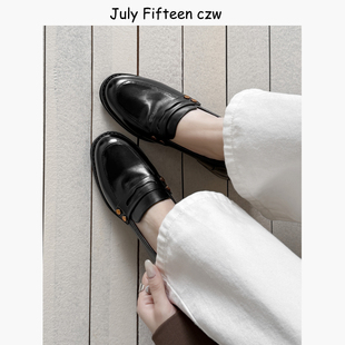 单鞋 头层牛皮 百搭小皮鞋 女2026新款 英伦简约风圆头金属扣乐福鞋