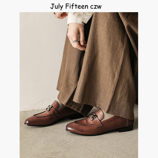 头层牛皮英伦风金属H扣乐福鞋女2026新款圆头低跟一脚蹬小皮鞋