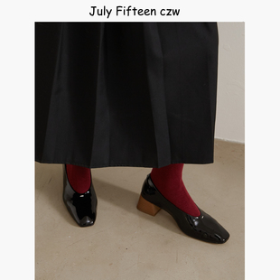 百搭不累脚高跟鞋 2026新款 女漆皮亮面奶奶鞋 方头粗跟浅口单鞋 法式