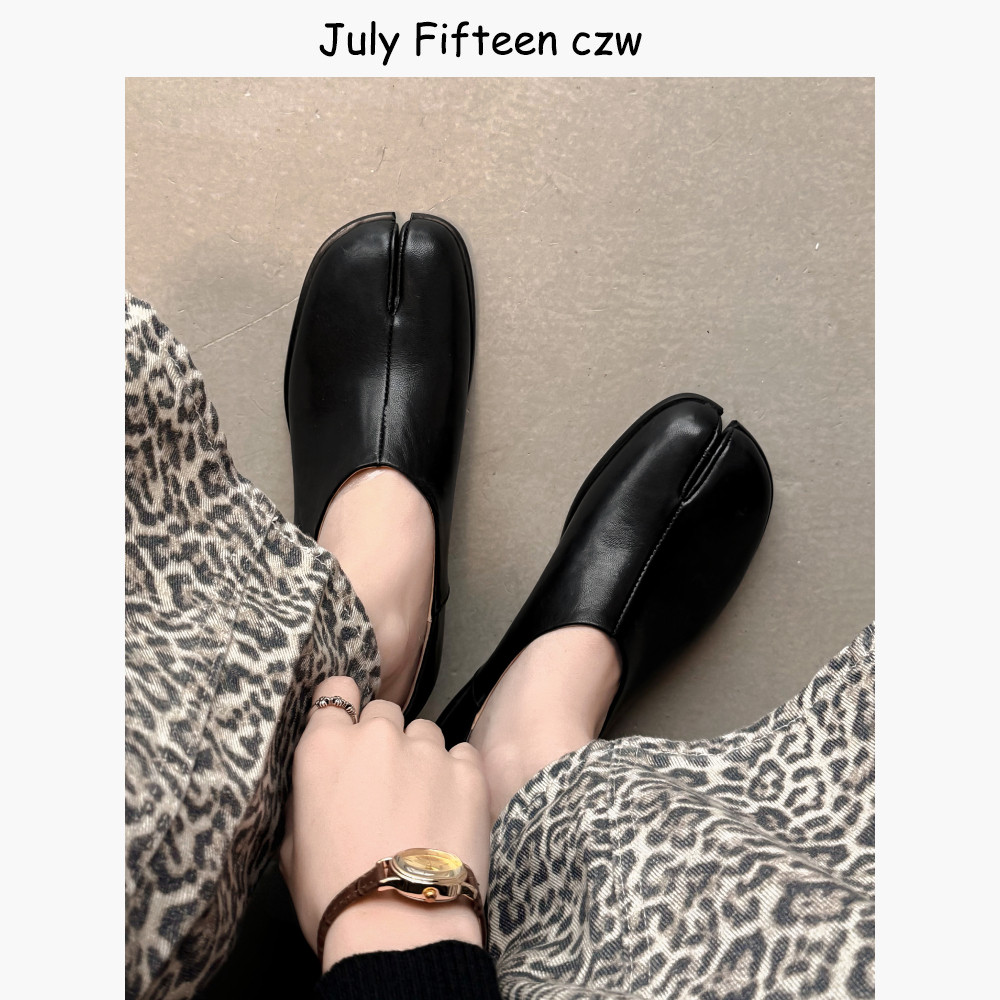 法式复古风头层牛皮分趾鞋女2026新款黑色3cm内增高平底深口单鞋,女鞋,深口单鞋,淘宝优惠券,粉丝福利购,淘宝优惠卷