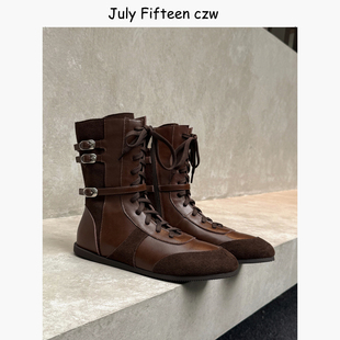 2025新款 英伦复古马丁靴女显瘦平底皮带扣系带德训靴拳击靴短靴