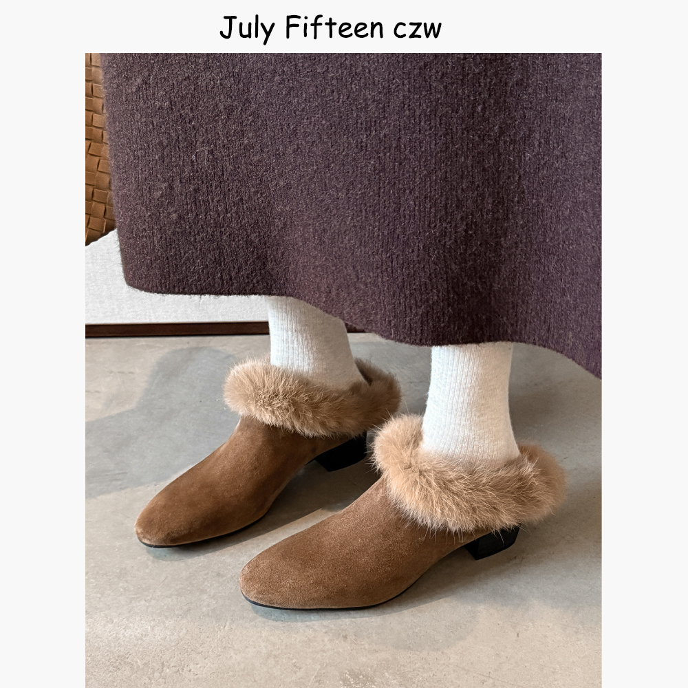 羊猄皮毛毛包头半拖鞋穆勒鞋女