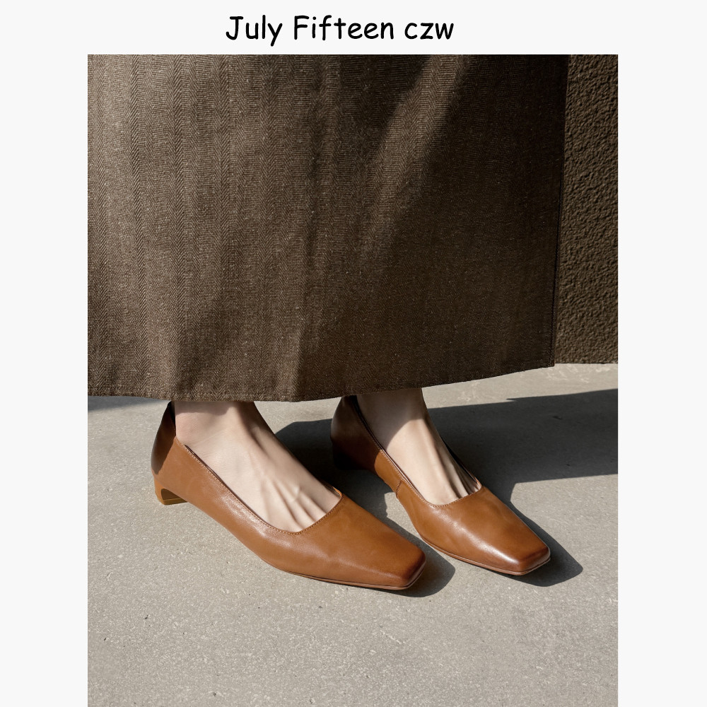 头层牛皮～法式方头浅口单鞋女2026春夏新款通勤百搭舒适工作鞋