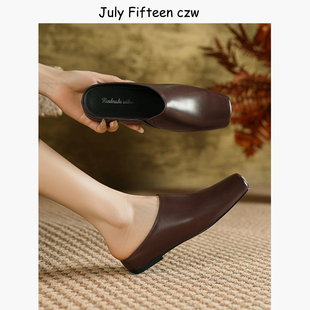 水洗小牛皮2026新款 女外穿内增高一脚蹬百搭 极简风气质包头半拖鞋