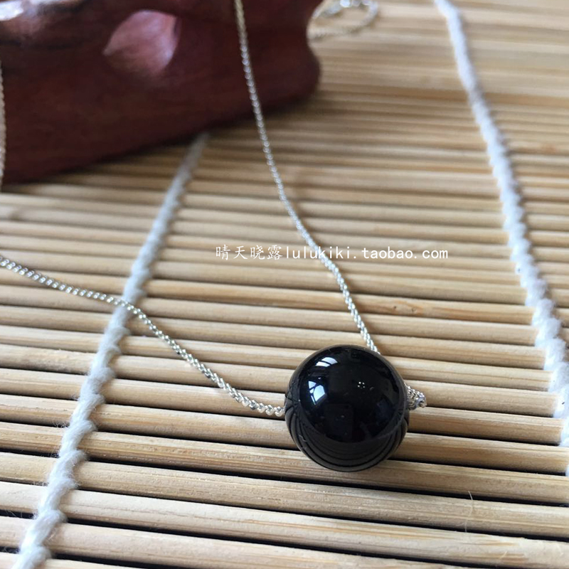 天然黑曜石项链12mm一颗圆珠颈链