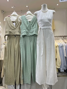 高腰直筒休闲裤 上衣 套装 夏款 HJY 法式 6179 优雅修身