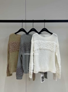 YAN 257038 秋上新法式 慵懒风圆领宽松针织衫