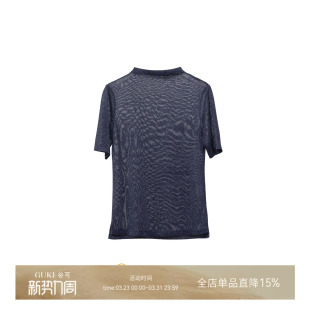 夏季 T恤女休闲风纯色针织衫 谷可C1282藏蓝色醋酸短袖 GKE