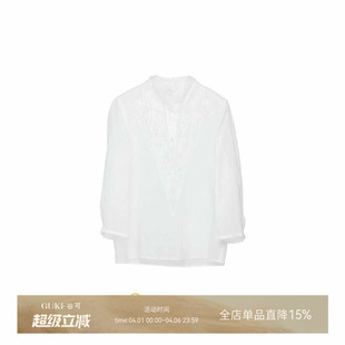 女七分袖 宽松休闲白色百搭上衣 谷可亚麻C3119衬衫 GKE