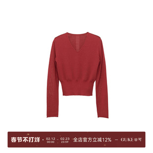 GKE/谷可MS6028时尚百搭V领毛针织衫2025秋季新款女上衣打底毛衣