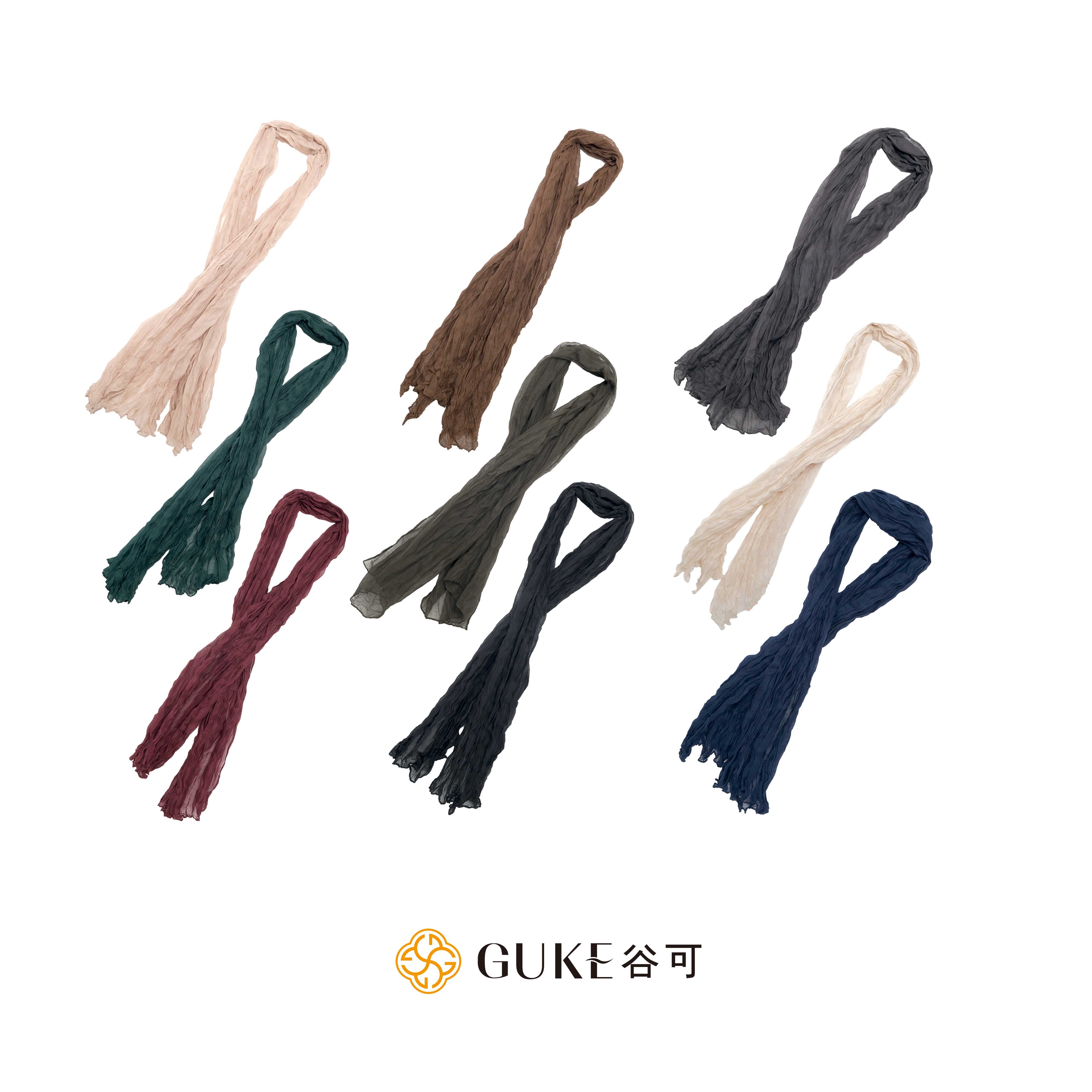 GKE/谷可WJ8001褶皱围巾女秋季薄款多色长条丝巾日常休闲百搭