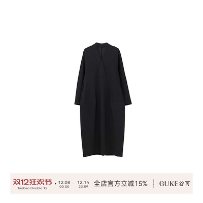 GKE/谷可时尚简约长款V领连衣裙