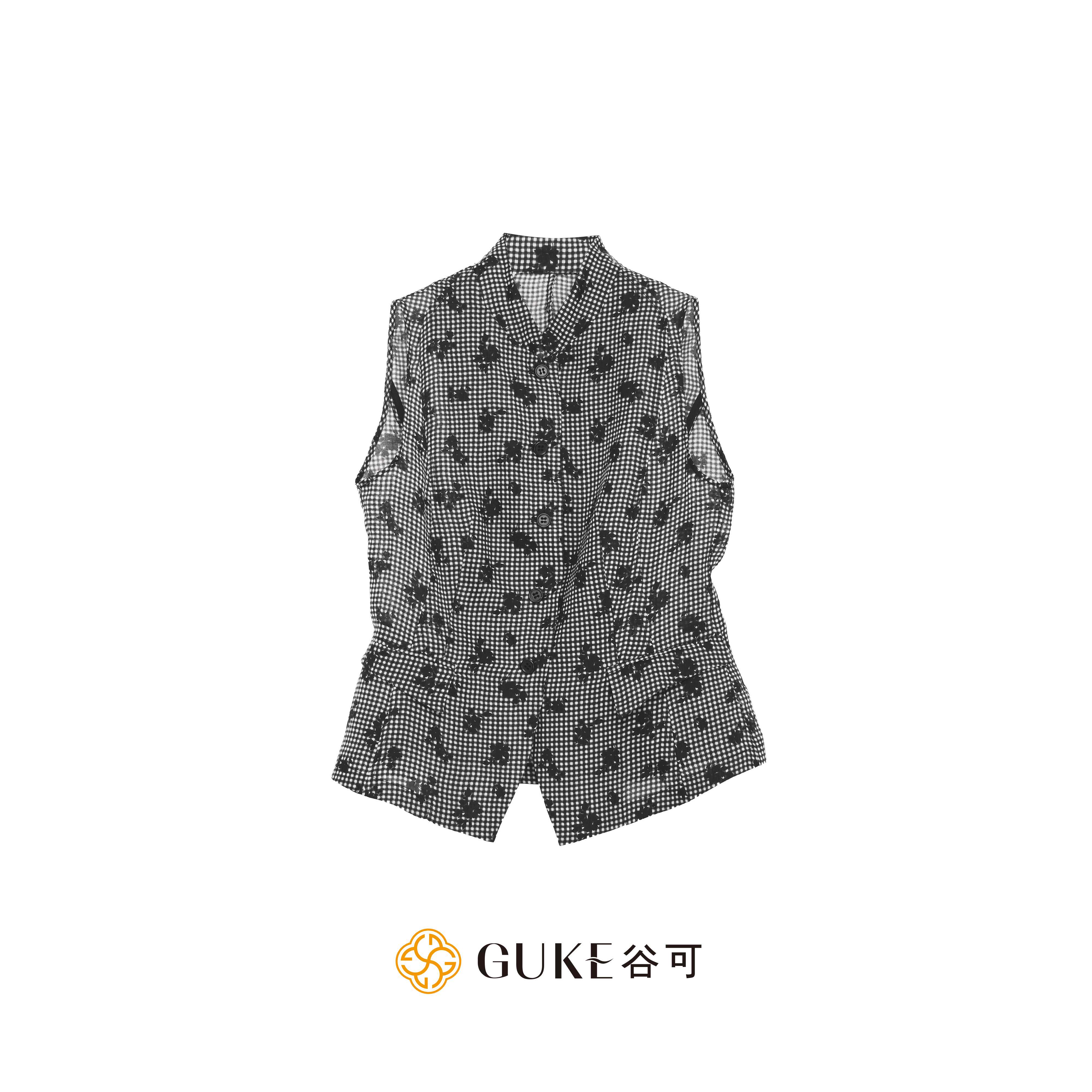GKE/谷可C3126印花苎麻无袖衬衫女2026夏新款收腰显瘦减龄上衣图片
