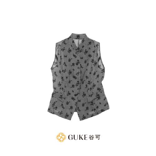 GKE/谷可C3126印花苎麻无袖衬衫女2026夏新款收腰显瘦减龄上衣