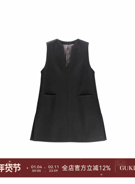GKE/谷可LQ1262小香风V领无袖黑色连衣裙女高级感A字背心裙轻奢