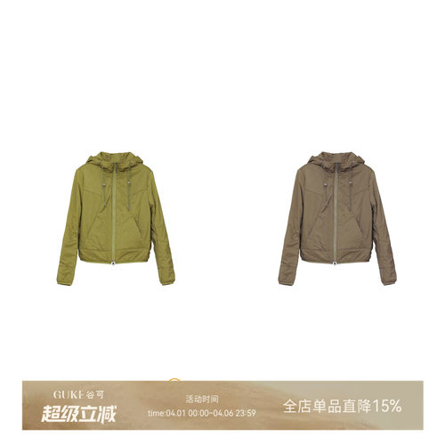 谷可M1137连帽拉链宽松女棉服