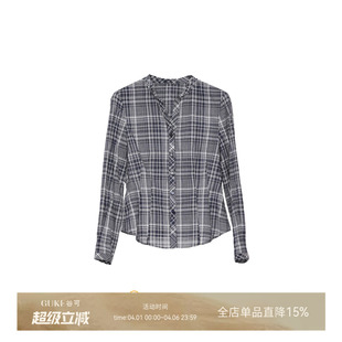 女长袖 宽松休闲纯棉亲肤透气上衣 谷可C3093休闲复古格子衬衫 GKE