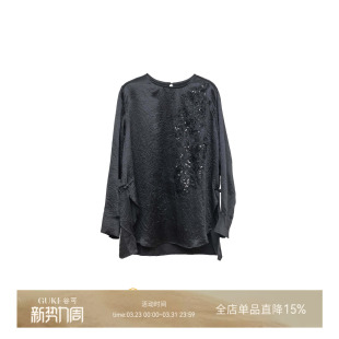 衬衫 宽松长袖 女重工刺绣圆领百搭减龄显瘦上衣 谷可TC5515中式 GKE