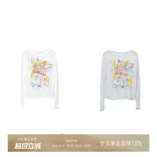 T恤女休闲宽松防晒罩衫 百搭上衣 谷可TC181涂鸦印花长袖 GKE