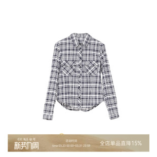 纯棉休闲风复古格纹上衣 女长袖 GKE谷可C1135美式 格子衬衫