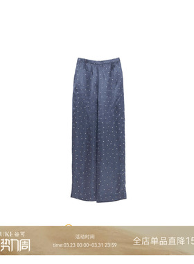 GKE/谷可K1198高腰波点直筒裤女夏季休闲阔腿裤藏蓝色长裤