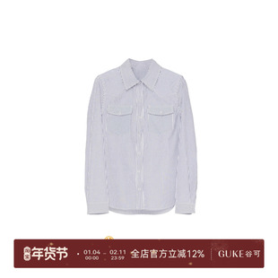 GKE谷可C1183休闲风蓝白条纹长袖衬衫女2026春季新款直筒通勤衬衣