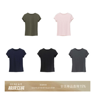 GKE/谷可C1063简约休闲风短袖T恤女百搭圆领修身纯色上衣基础款