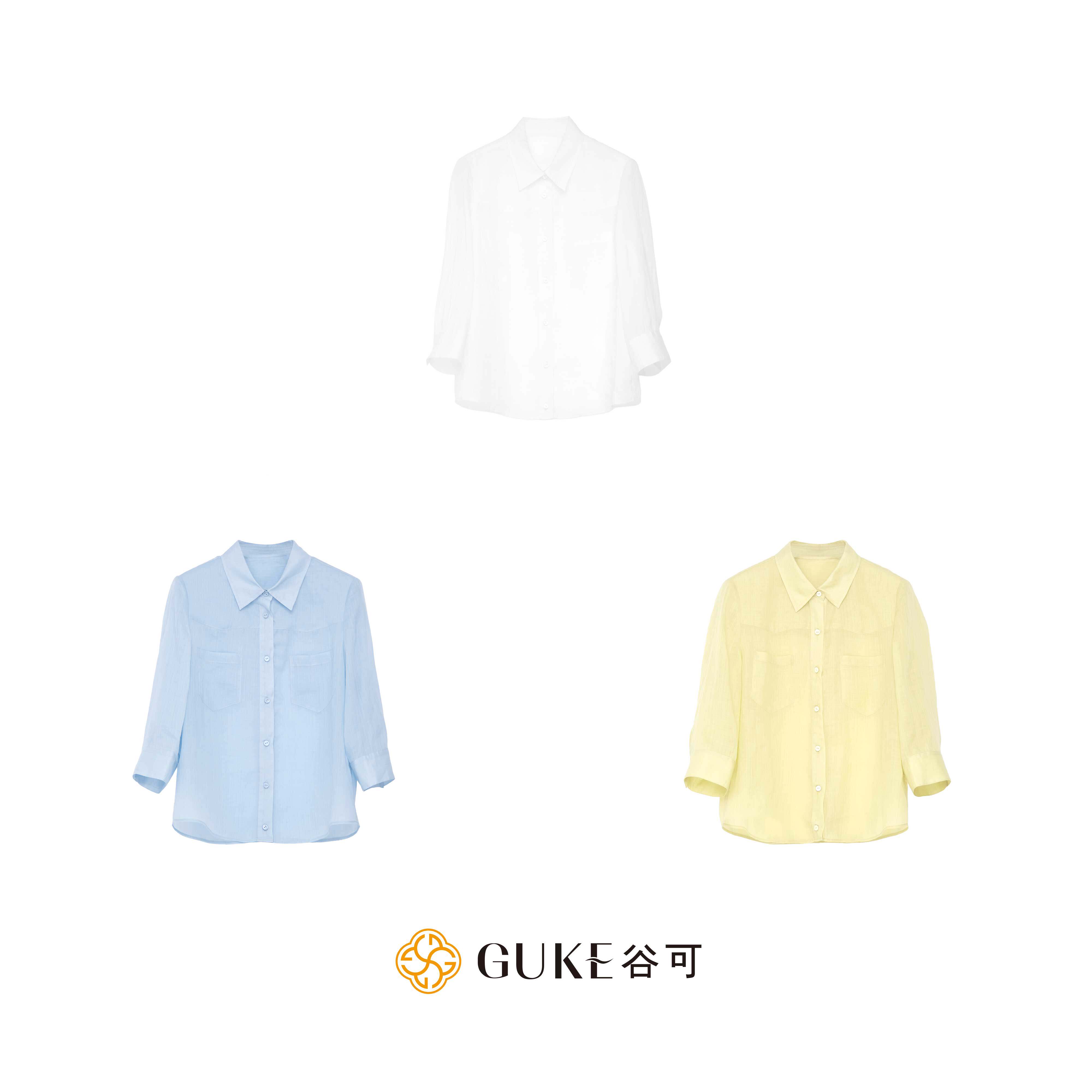 谷可100%苎麻衬衫女七分袖