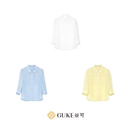 GKE/谷可C1535简约风100%苎麻衬衫女七分袖宽松休闲直筒翻领上衣