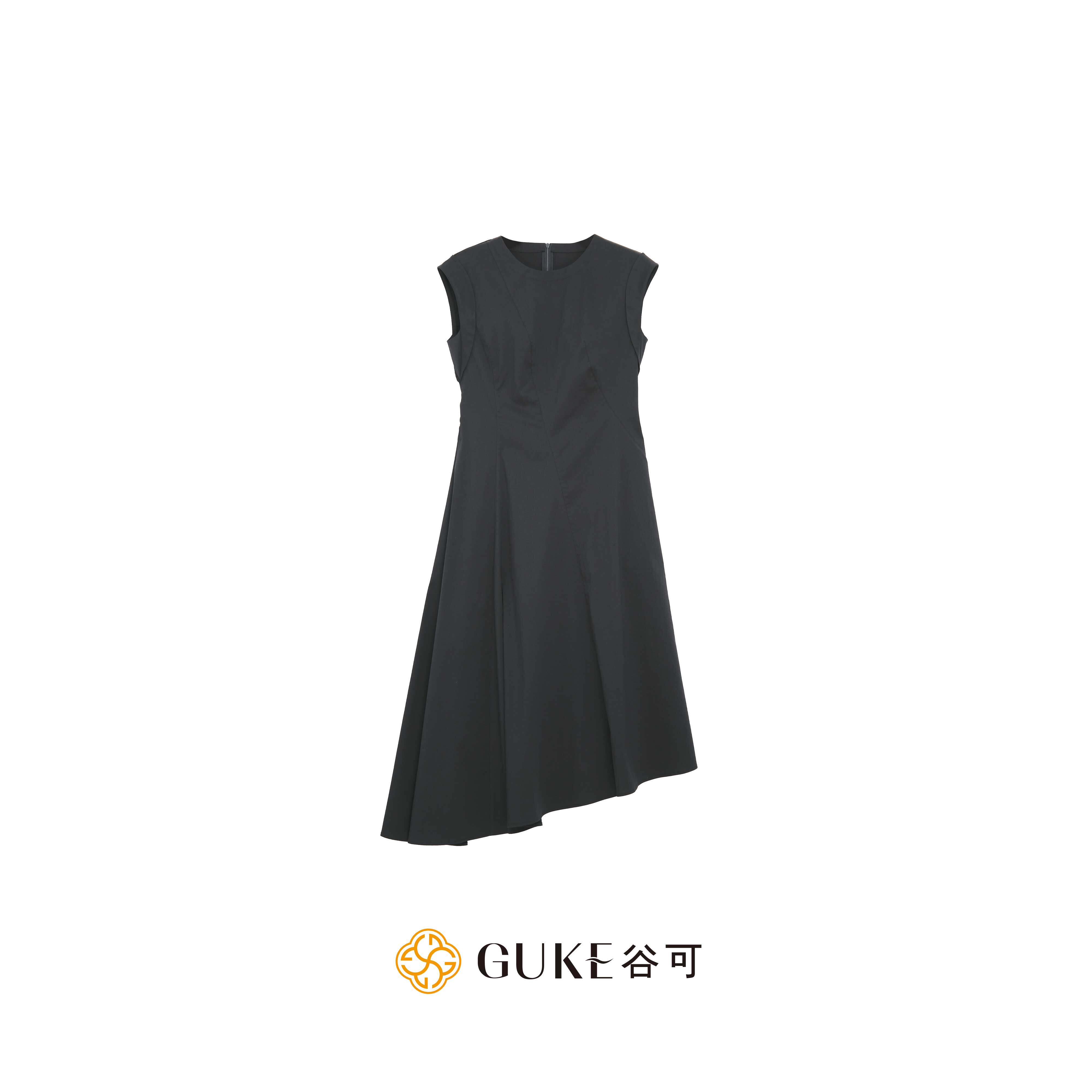 GKE/谷可LQ5065简约深蓝色无袖连衣裙女收腰显瘦休闲中长裙
