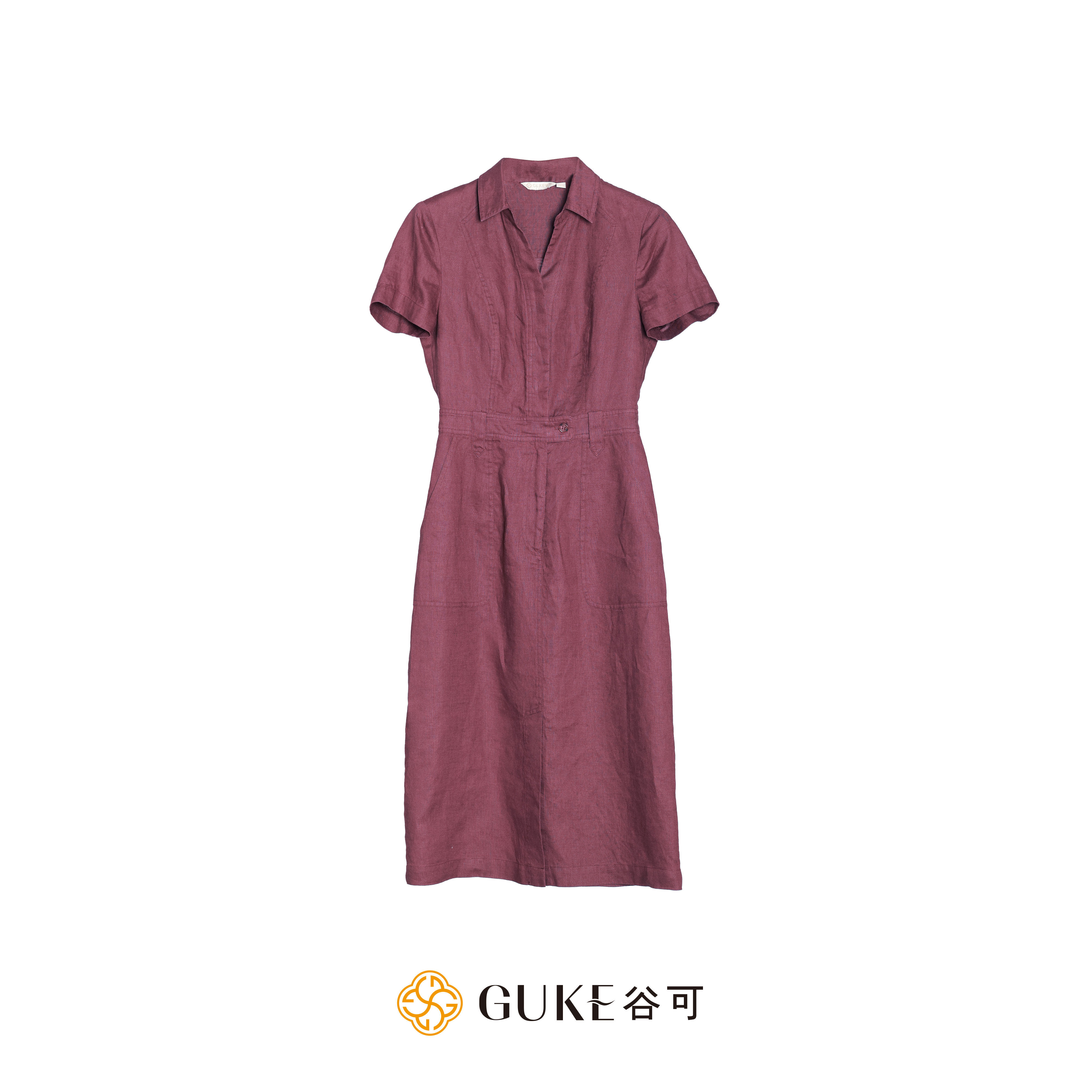 纯色中长裙夏季翻领气质连衣裙