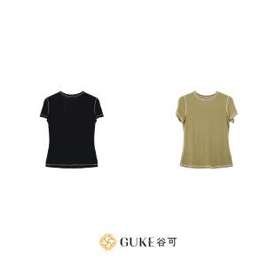 GKE/谷可TC9603撞线桑蚕丝醋酸面膜T恤女圆领百搭棉质上衣夏款