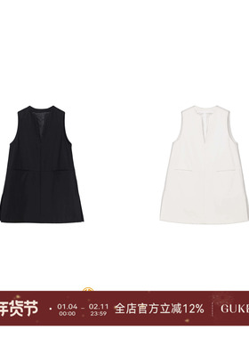GKE/谷可LQ1262绵羊毛V领无袖连衣裙轻奢极简风A字背心裙高级感