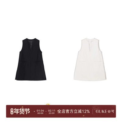 谷可绵羊毛V领无袖A字连衣裙