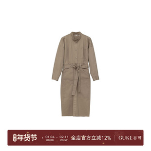 GKE/谷可LQ1165秋季新款时尚简约立领风衣系带收腰式棉质连衣裙