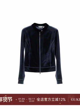 GKE/谷可S1059立领拉链短款天鹅绒外套女休闲风收腰百搭开衫上衣