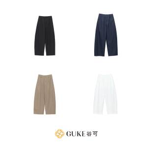 休闲百搭宽松长裤 GKE谷可K1017高腰弯刀裤 女黑色阔腿裤