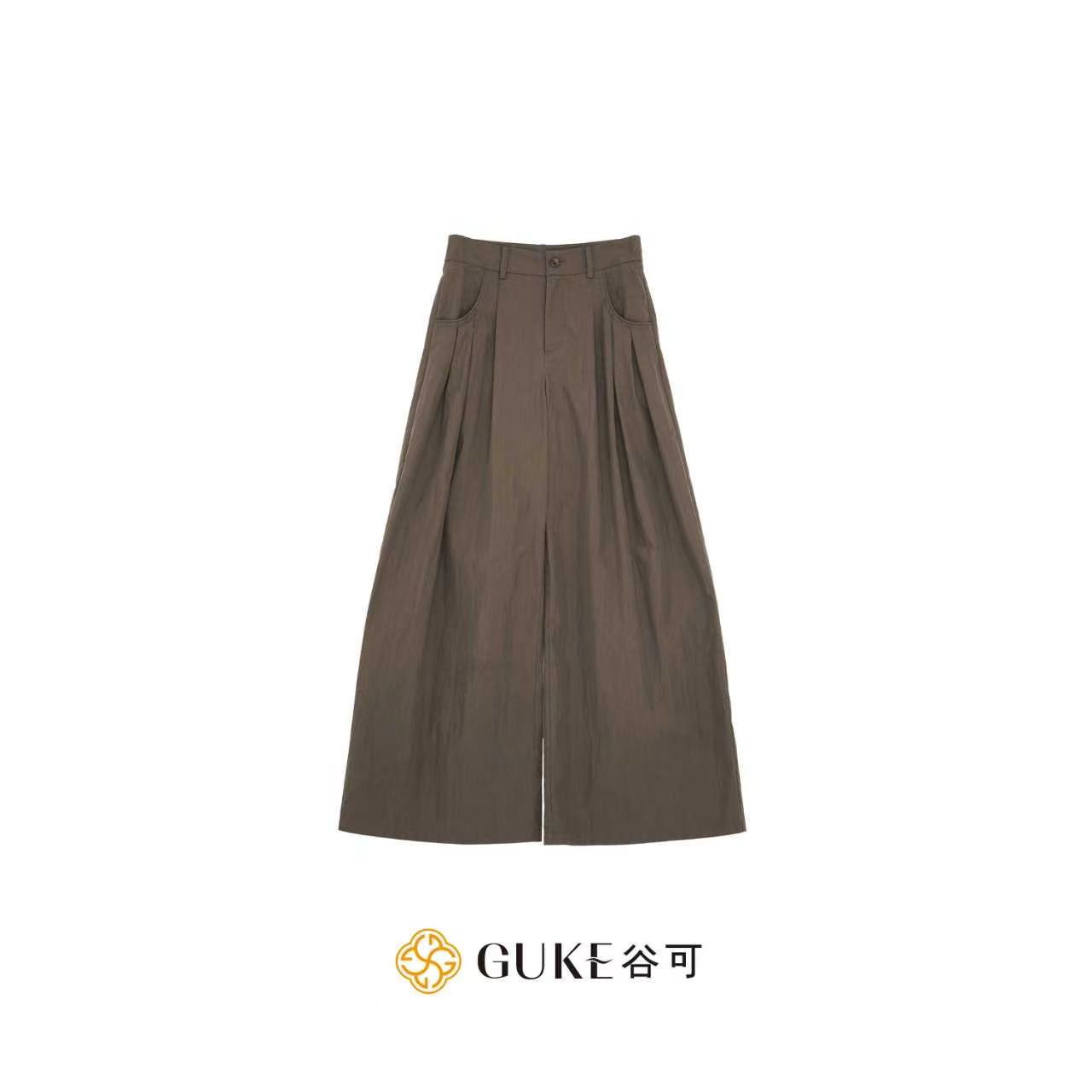 谷可高腰压褶阔腿西装裤女通勤