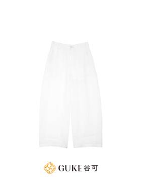 GKE/谷可K1193高腰100%亚麻弯刀裤女休闲百搭显瘦极简风宽松长裤