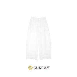 GKE/谷可K1193高腰100%亚麻弯刀裤女休闲百搭显瘦极简风宽松长裤