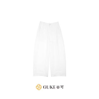 谷可高腰100%亚麻显瘦弯刀裤