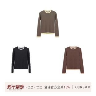 女士假两件撞色打底衫 百搭圆领拼色针织衫 谷可M6010秋冬时尚 GKE